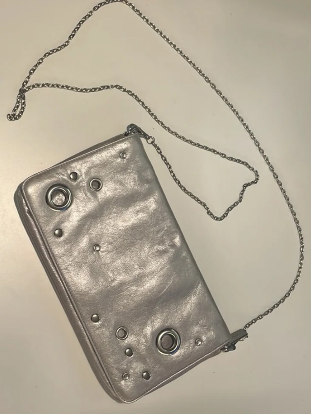 Hobo Convertible crossbody stud Silver Embellished Chain Clutch